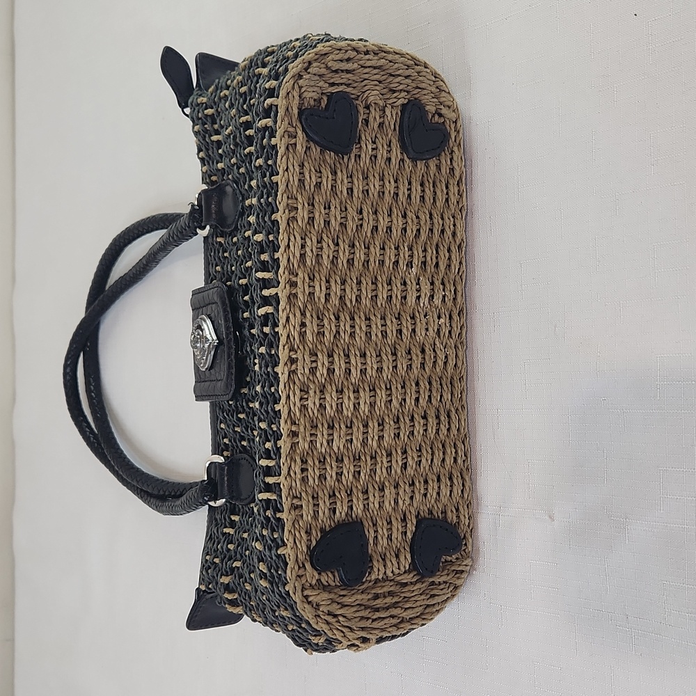 Brighton Woven Straw Satche Black and Tan Shoulder Bag. Size 10x7" - Picture 3 of 10